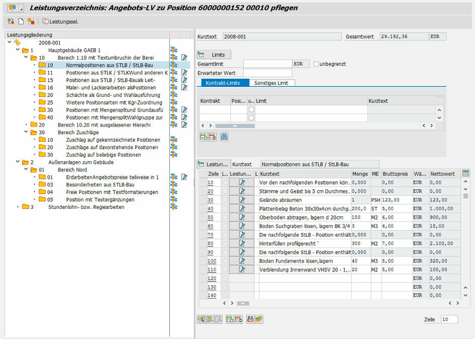 Strukturiertes SAP® Angebot nach X84 Import mit der PROMOS GAEB Schnittstelle